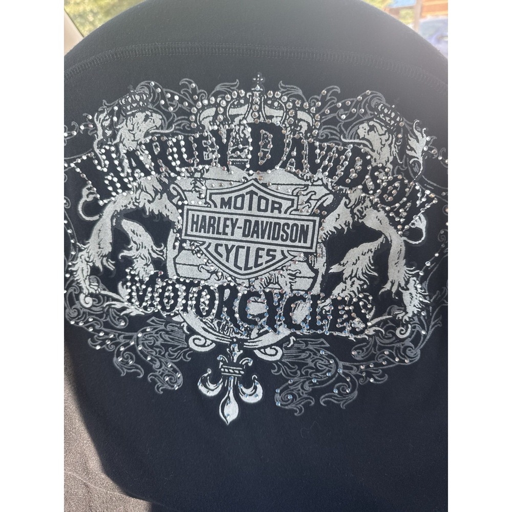 Harley -Davidson Ladies Long Sleeve Shirt Sz Medium Black With Accents GUC